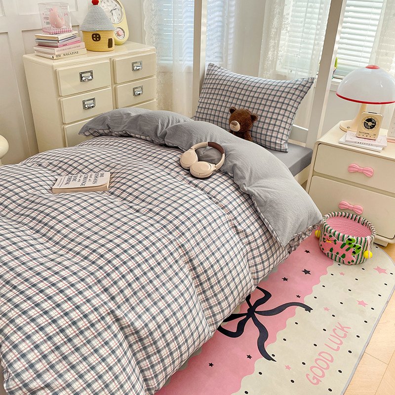 Washed Cotton Student Dormitory Bedding Sets | 3-Piece & 6-Piece On-Campus Bedding Bundles with Mattress Pad & Duvet Cover O1CN01zlRqjY2AsgGR3OUGd 2217967838259 0 Cib